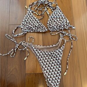 Monday Swimwear Brown and White Bikini with Bold Pattern